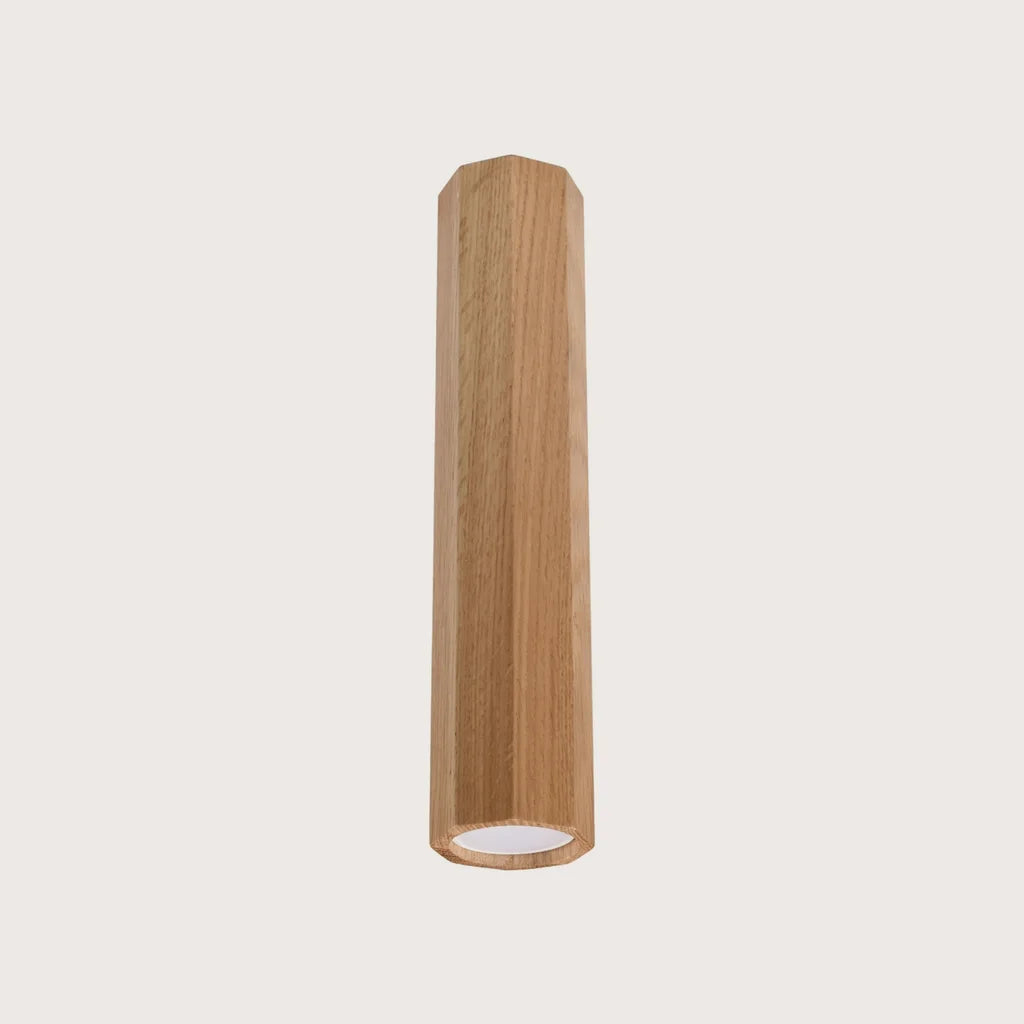 Hatszögletű tölgyfa spotos mennyezeti lámpa (1 izzós – 30 cm magas)