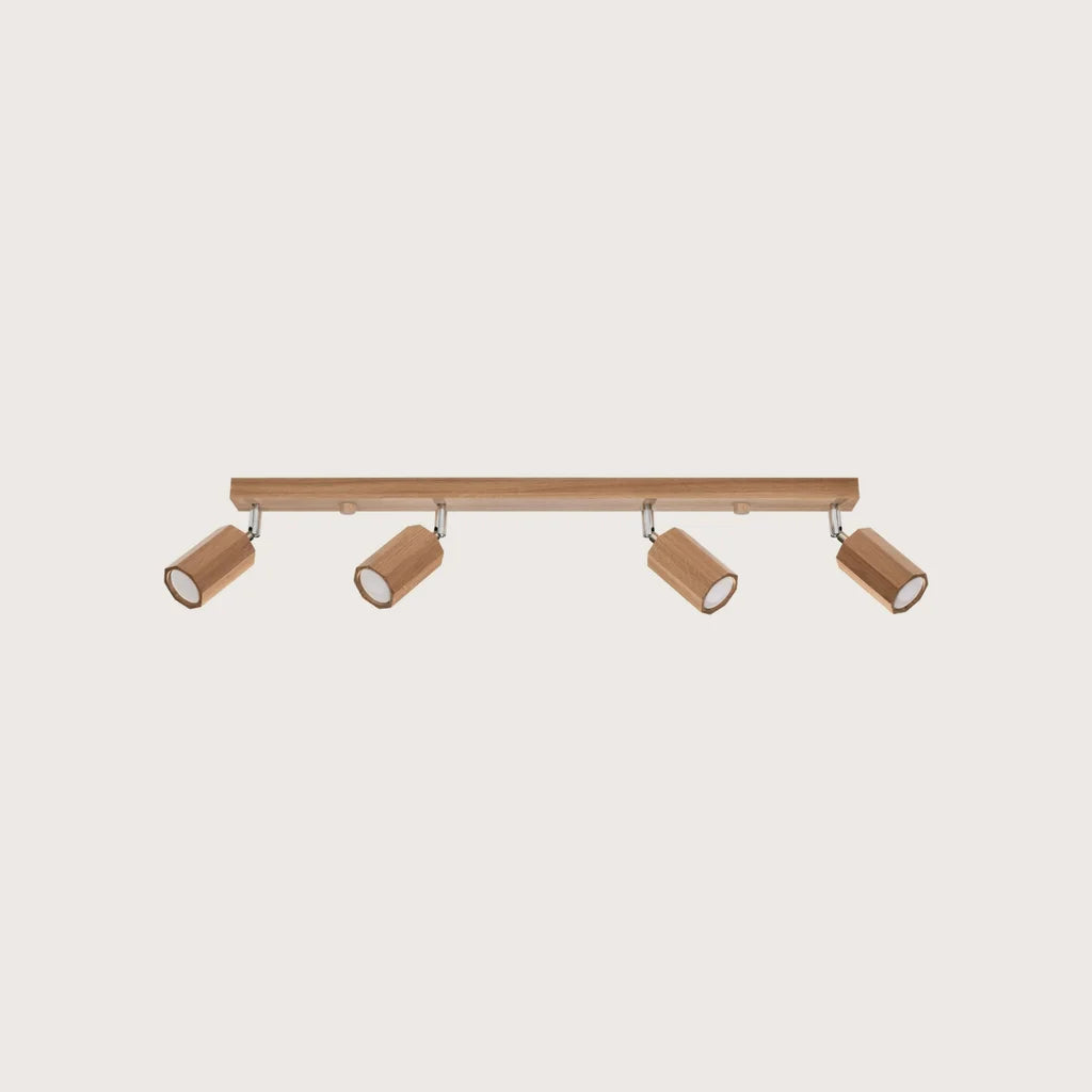 Hatszögletű tölgyfa spotos mennyezeti lámpa (4 izzós – 80 cm)