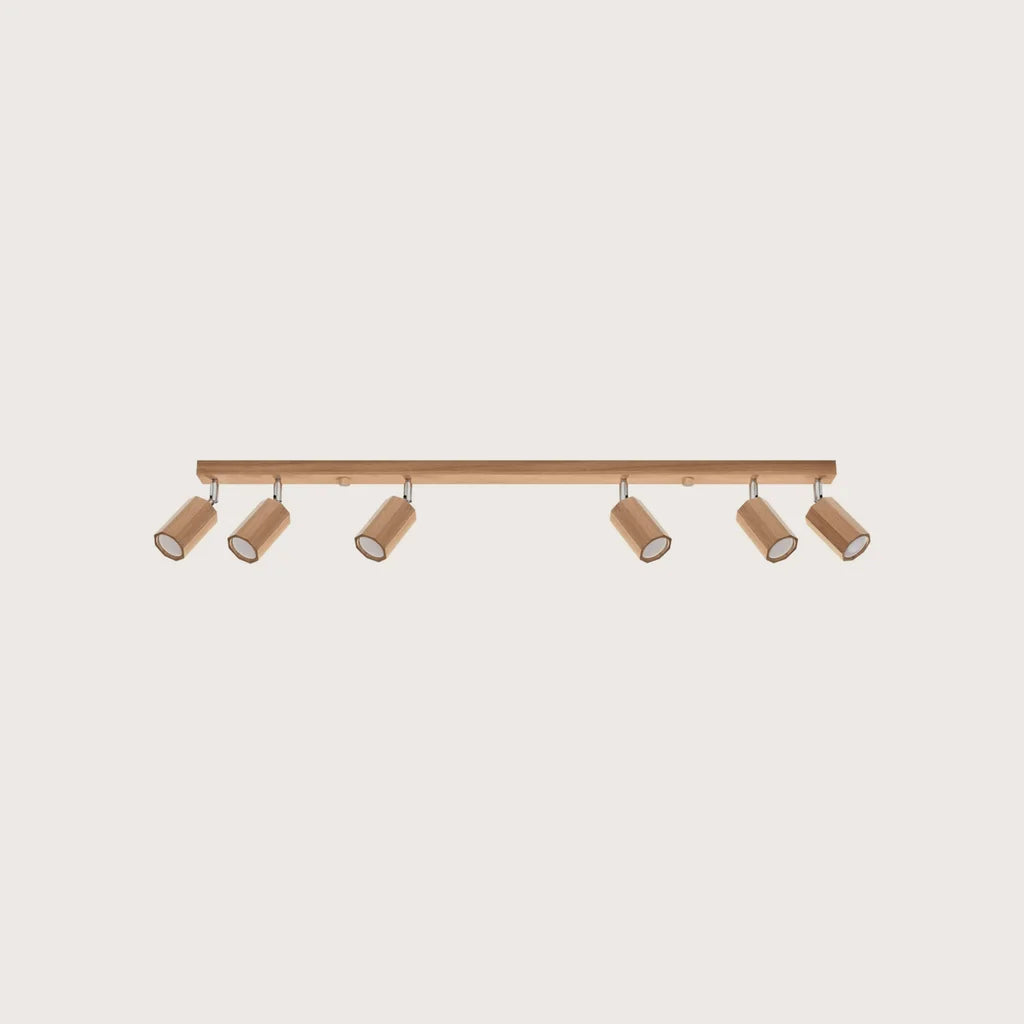 Hatszögletű tölgyfa spotos mennyezeti lámpa (6 izzós – 120 cm)