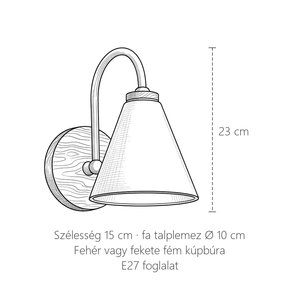 Hattyúnyakas kúpbúrás fali lámpa méretei: 23 cm magas, 15 cm széles
