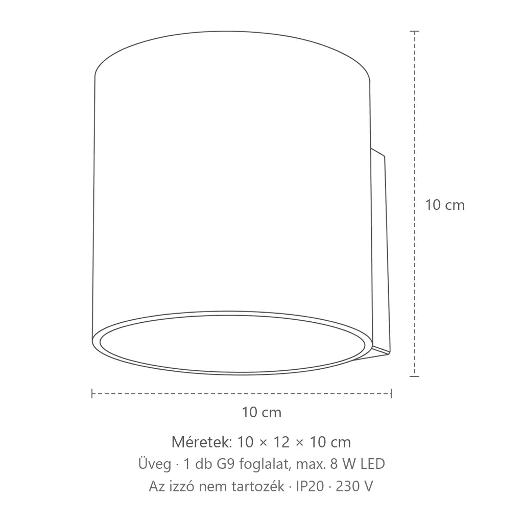 Henger alakú opál üveg fali lámpa méretei: 10 × 12 × 10 cm