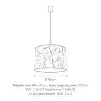 Henger búrás függőlámpa ø 40 cm méretei (PVC): búra 40 × 25 cm, teljes magasság max. 137 cm