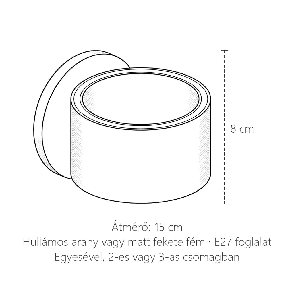 A henger fali lámpa méretei: átmérő 15 cm, magasság 8 cm