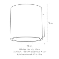 Henger alakú fel-le világító fali lámpa méretei (1 izzós – alumínium): 10 × 12 × 10 cm