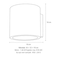 Henger alakú fel-le világító fali lámpa méretei (1 izzós – beton): 10 × 12 × 10 cm
