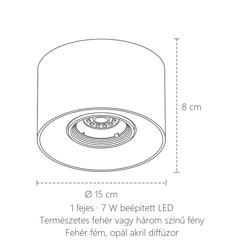Egyfejes változat méretei: Ø 15 × 8 cm