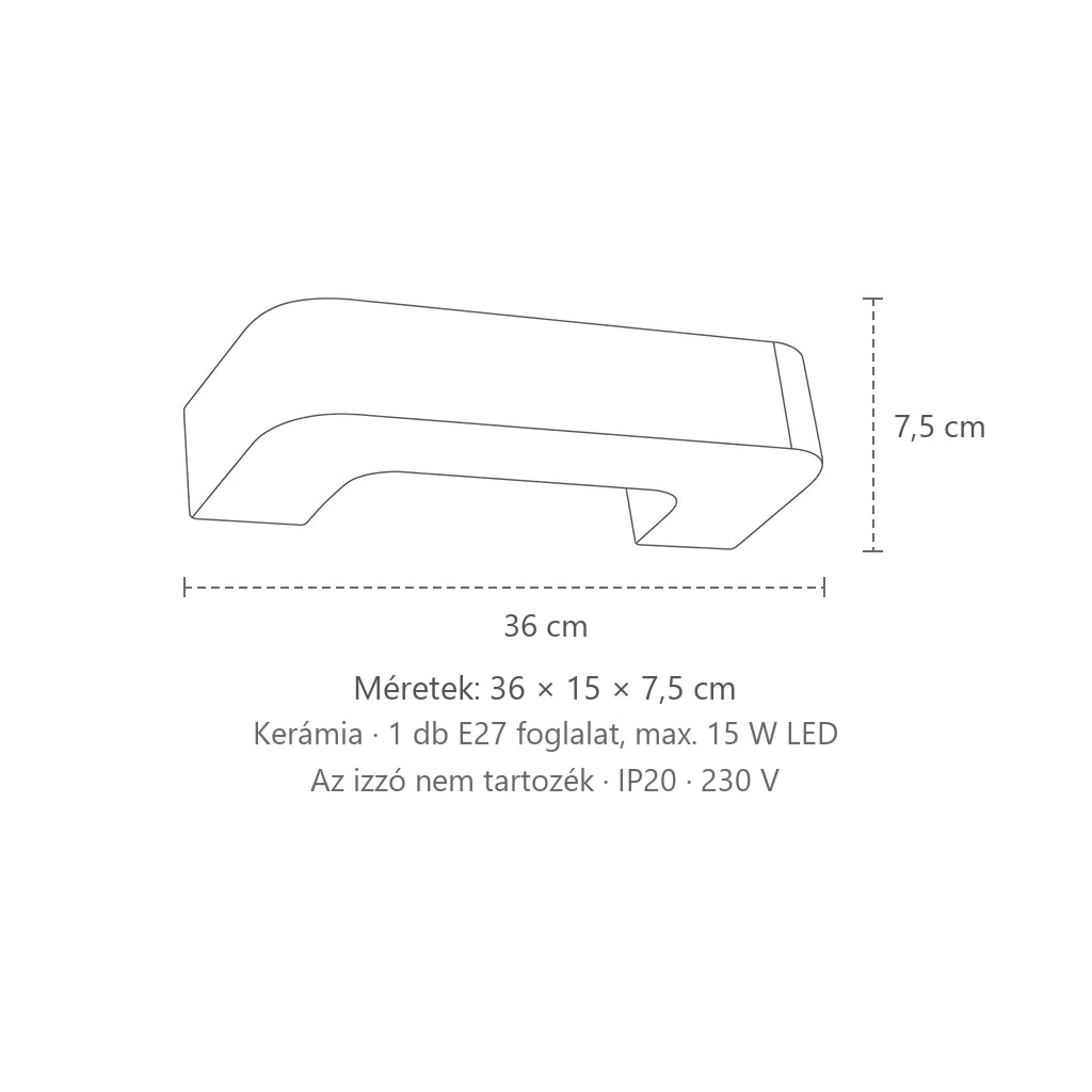 Híd formájú fehér kerámia fali lámpa méretei: 36 × 15 × 7,5 cm