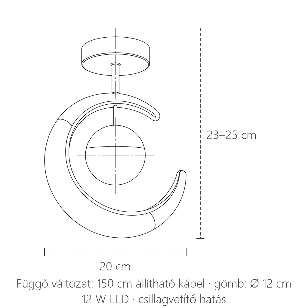 Hold csillag LED lámpa méretei: 20 cm, 23–25 cm magas