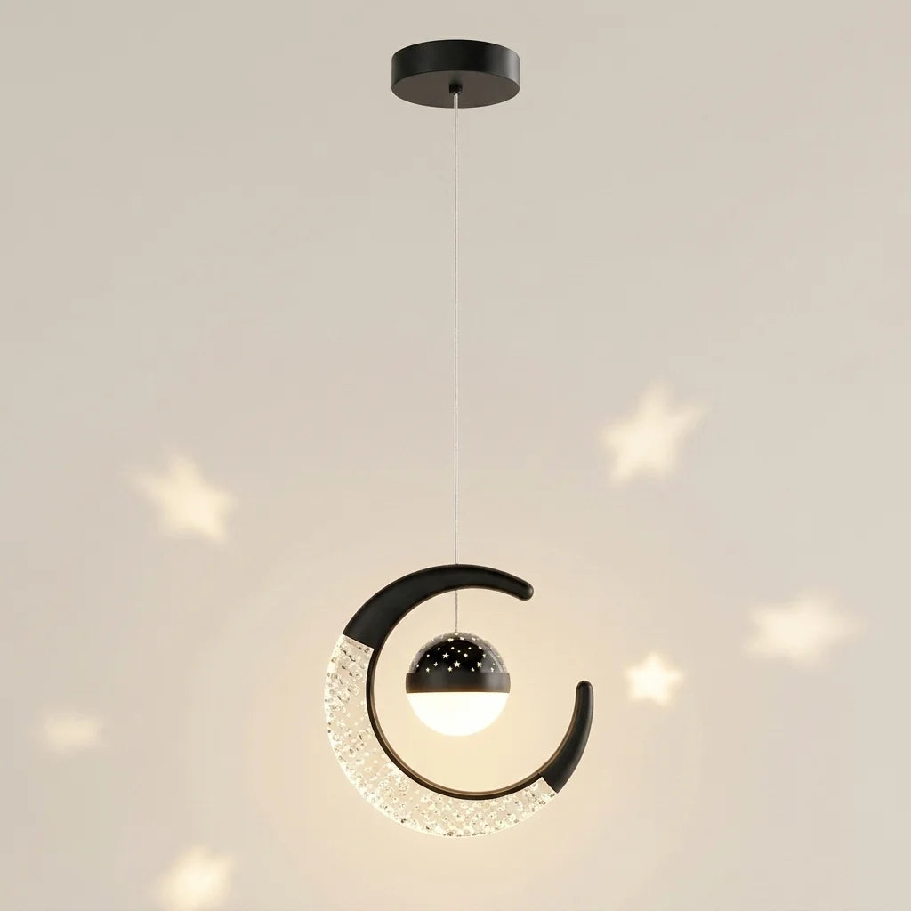 Fekete hold csillag LED függőlámpa