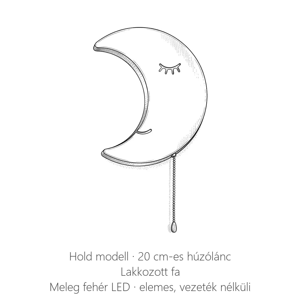Elemes hold éjjeli lámpa, 20 cm-es húzólánc