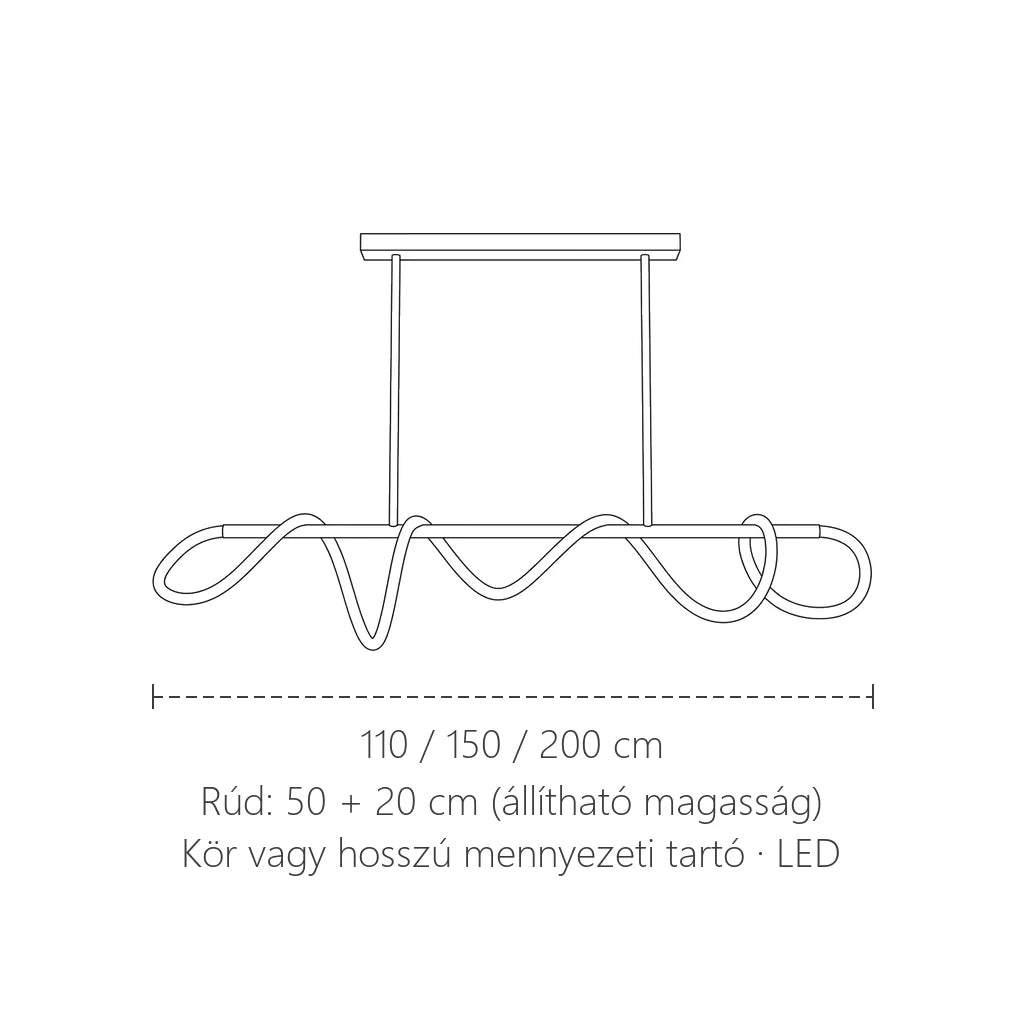 Hullámos LED csillár méretei: 110, 150 vagy 200 cm