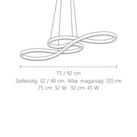 Hullámos LED függesztő lámpa méretei: 75 vagy 92 cm hosszú