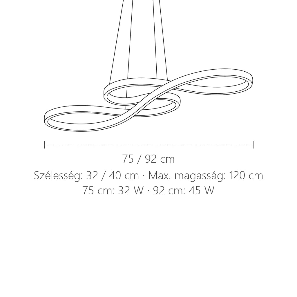 Hullámos LED függesztő lámpa méretei: 75 vagy 92 cm hosszú