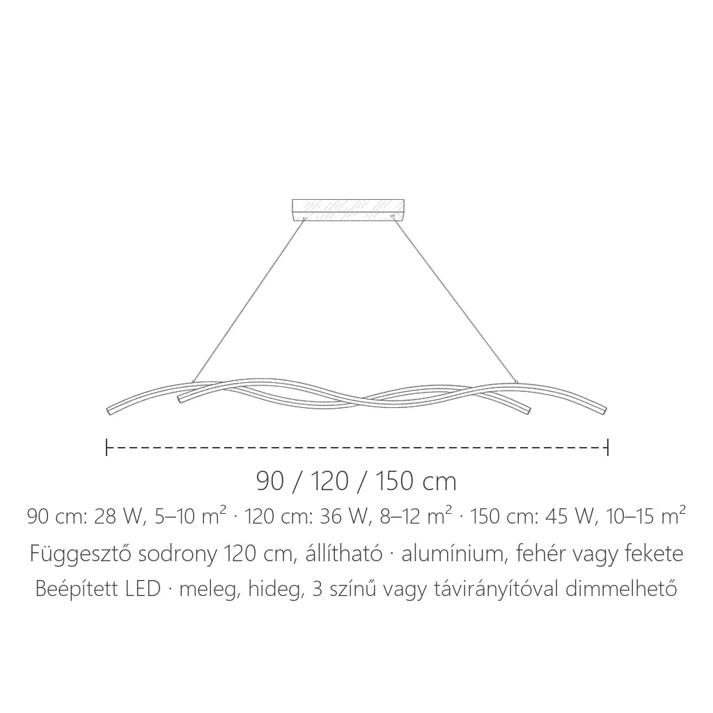 Hullám LED lámpa hosszai: 90 / 120 / 150 cm