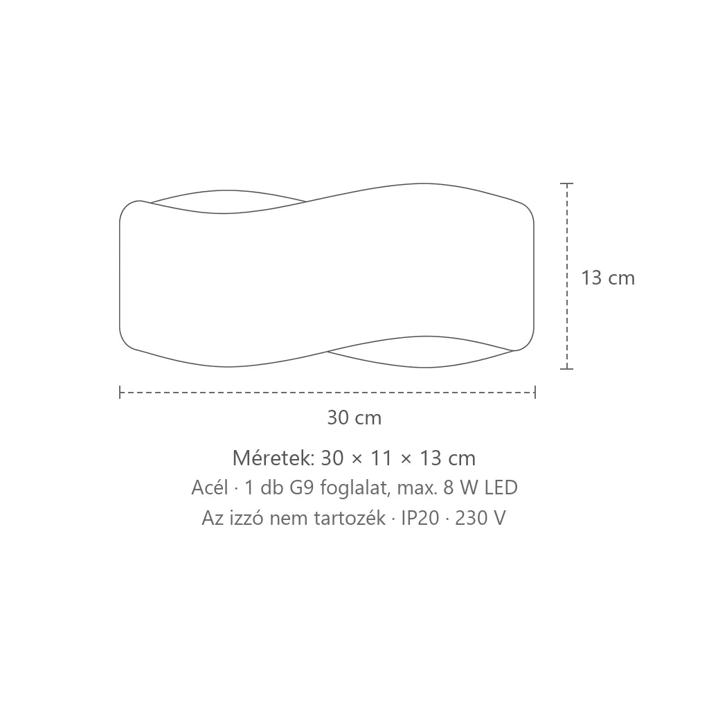 Hullámos acél sáv fali lámpa méretei (30 cm): 30 × 11 × 13 cm