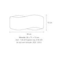 Hullámos acél sáv fali lámpa méretei (30 cm): 30 × 11 × 13 cm