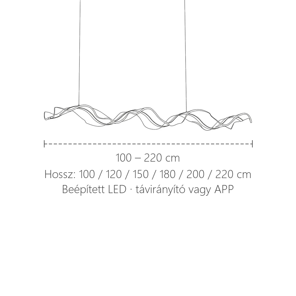 Hullámos LED függőlámpa méretei: 100–220 cm hossz