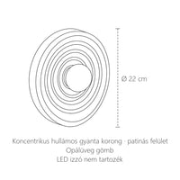 Hullámos gyanta korong fali lámpa méretei: Ø 22 cm