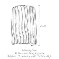 Hullámos gyanta LED fali lámpa méretei: 26 cm magas, 15 cm széles