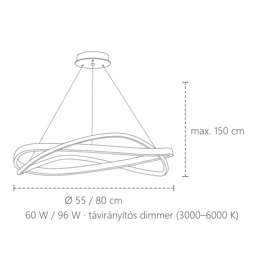 Hullámos gyűrűs LED csillár méretei: Ø 55 vagy 80 cm