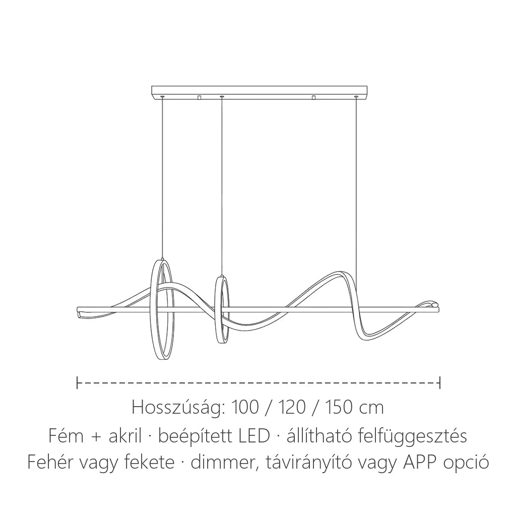 Hullámos LED függő lámpa hossza: 100, 120 vagy 150 cm