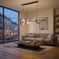 Fekete hullámos LED lámpa modern nappaliban kanapé fölött