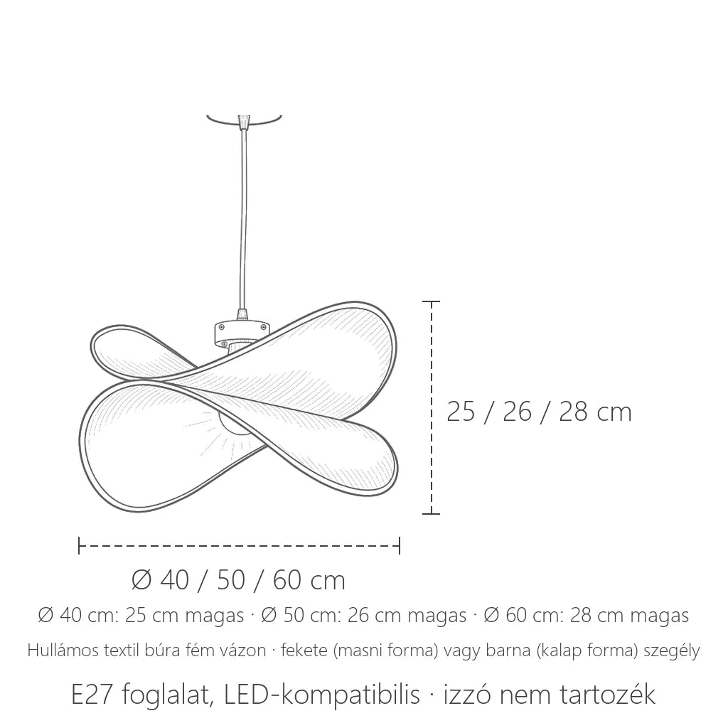 Wabi-sabi függőlámpa méretei: Ø 40 / 50 / 60 cm