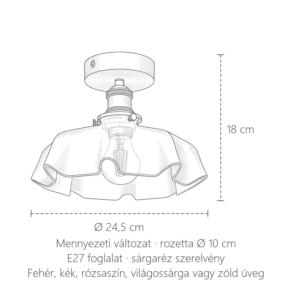 Mennyezeti változat méretei: Ø 24,5 cm, 18 cm magas