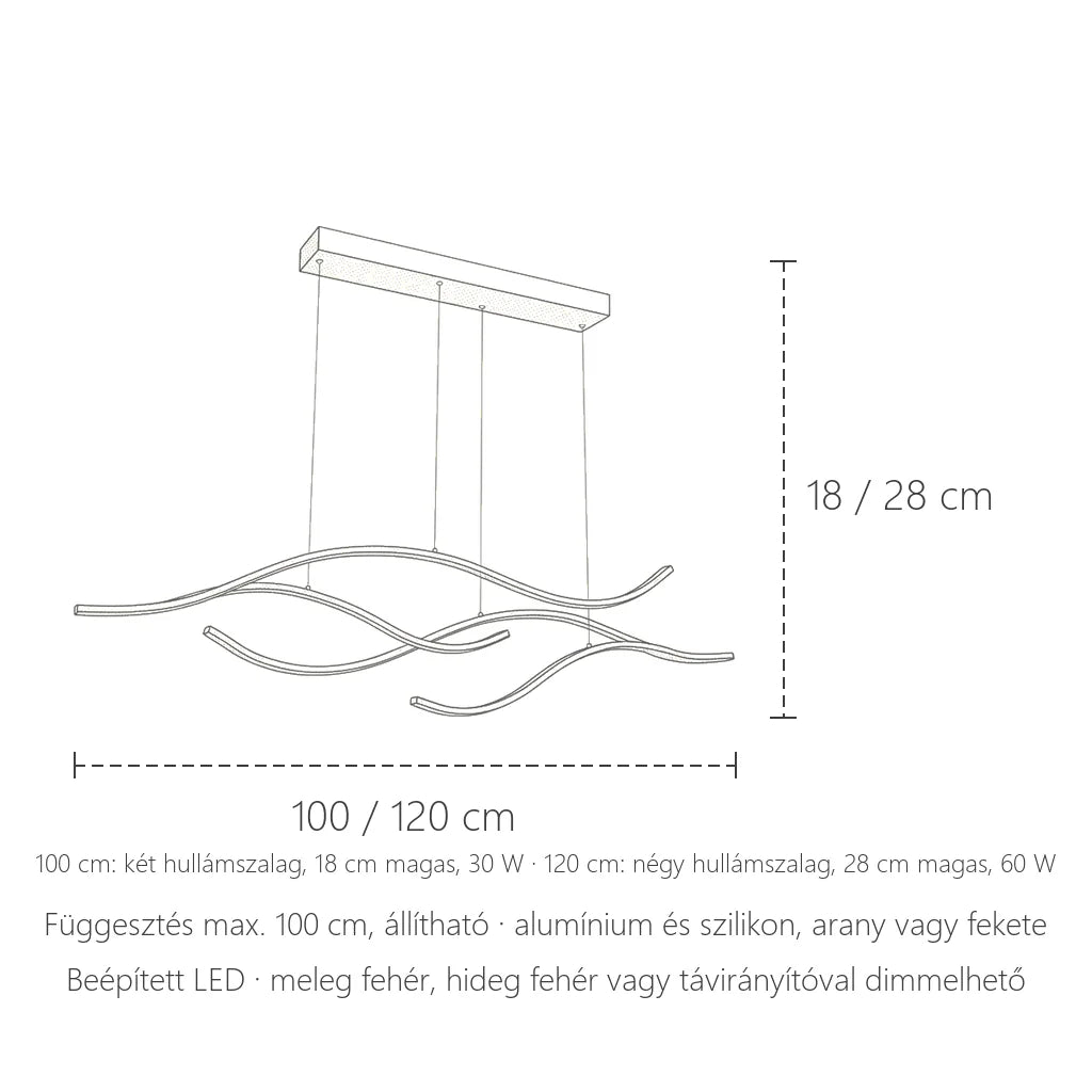 Hullámszalag csillár méretei: 100 / 120 cm
