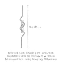 Hullámvonal LED fali lámpa méretei: 80 vagy 100 cm magas