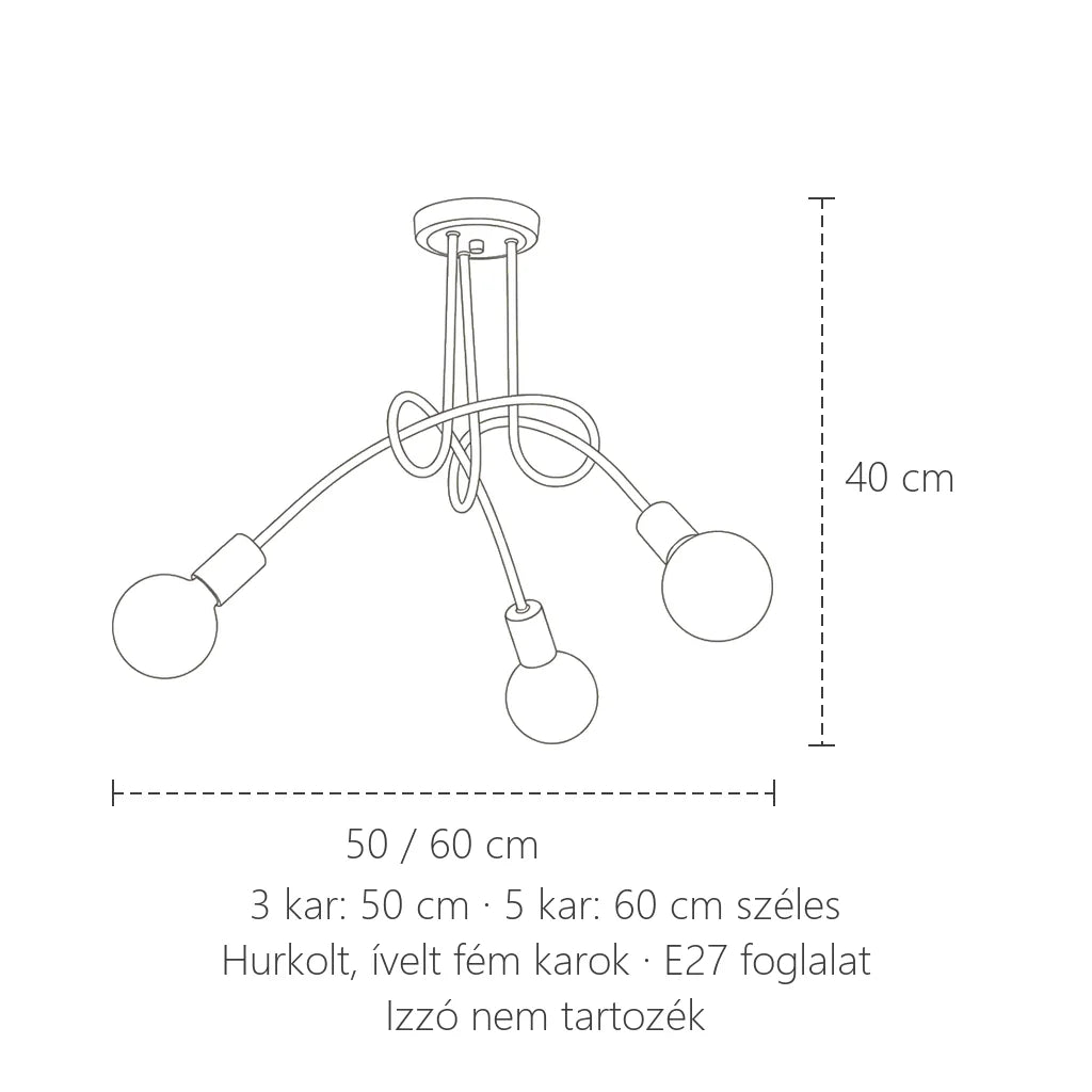 Hurkolt csillár méretei: 50 / 60 cm, 40 cm magas
