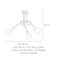 Hurkolt csillár méretei: 50 / 60 cm, 40 cm magas