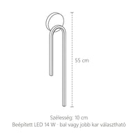 A hurok LED fali lámpa méretei: magasság 55 cm, szélesség 10 cm