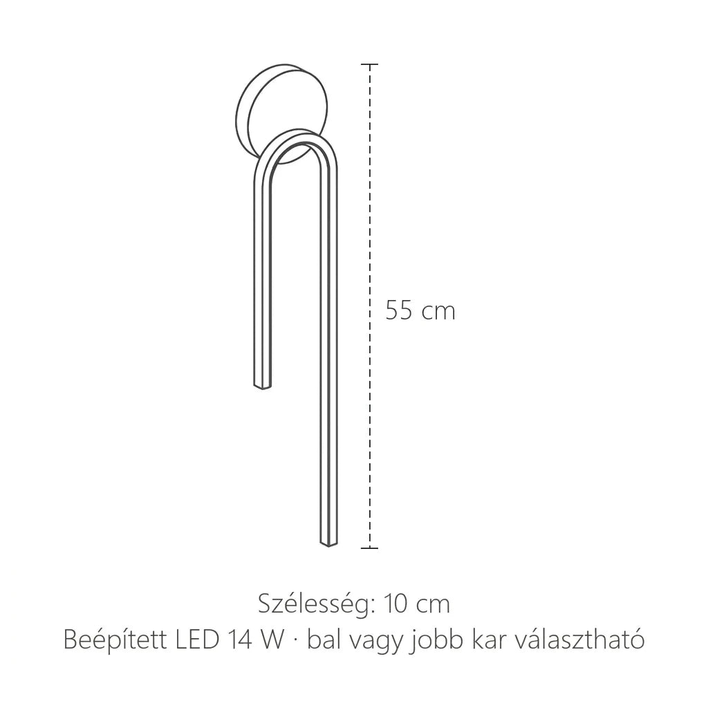 A hurok LED fali lámpa méretei: magasság 55 cm, szélesség 10 cm