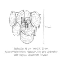 Irizáló üvegkorongos fali lámpa méretei: 33 × 36 cm, kinyúlás 20 cm