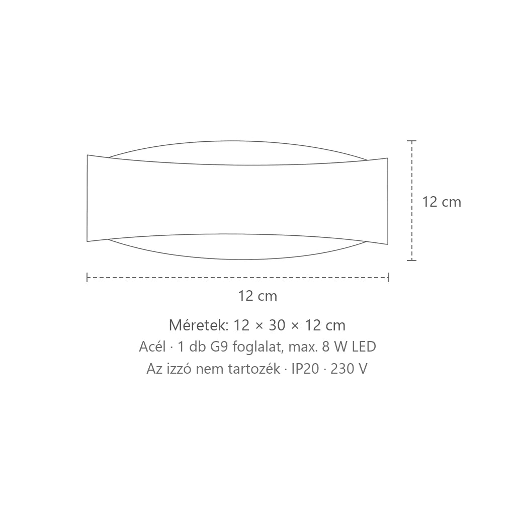 Ívelt acél sáv fali lámpa méretei: 12 × 30 × 12 cm