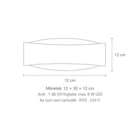 Ívelt acél sáv fali lámpa méretei: 12 × 30 × 12 cm
