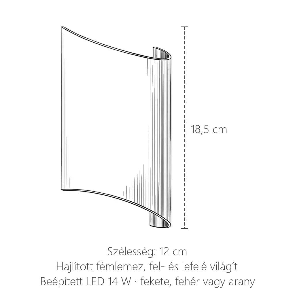 Ívelt fel-le LED fali lámpa méretei: 18,5 × 12 cm