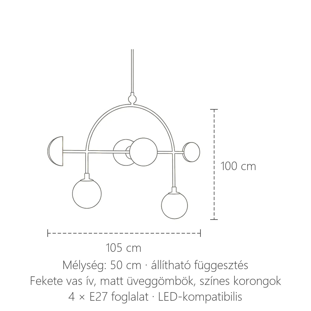 Íves függőlámpa méretei: 105 × 100 cm
