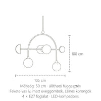 Íves függőlámpa méretei: 105 × 100 cm