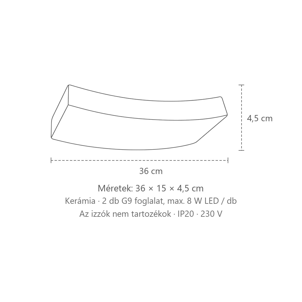 Íves kerámia fali lámpa méretei: 36 × 15 × 4,5 cm