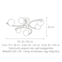 Íves gömbcsillár méretei: 65–85 cm, 20 cm magas
