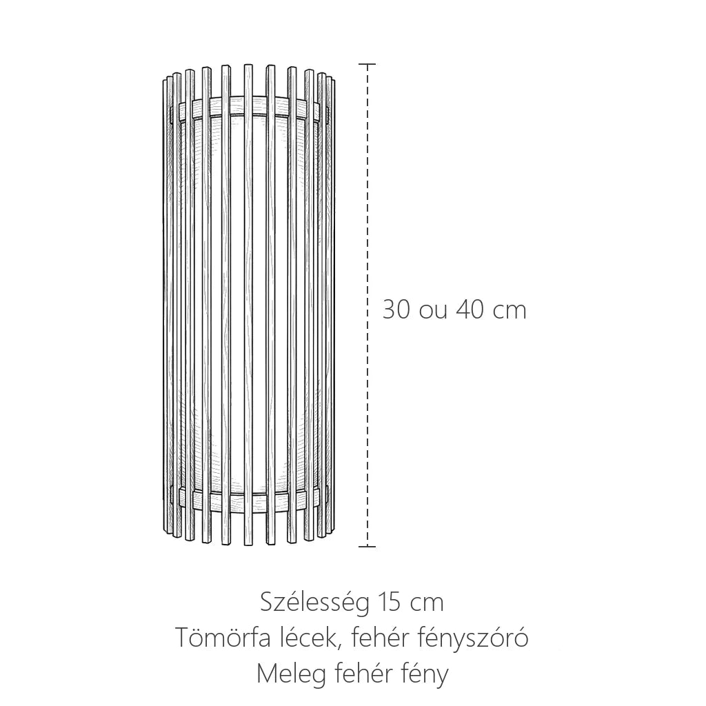 Japandi fa lécés LED fali lámpa méretei: 30 vagy 40 cm