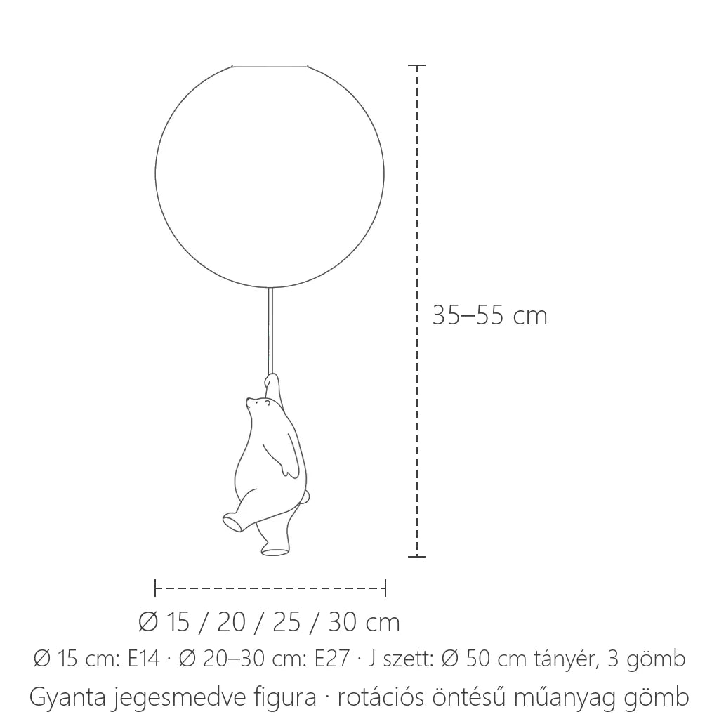 Jegesmedve lámpa méretei: Ø 15–30 cm, 35–55 cm magas