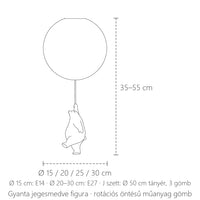 Jegesmedve lámpa méretei: Ø 15–30 cm, 35–55 cm magas