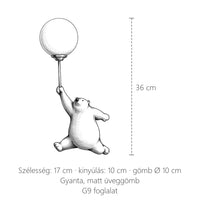 Jegesmedve léggömb fali lámpa méretei: 36 cm magas, 17 cm széles