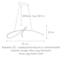 Kalligrafikus LED lámpa méretei: 95 cm, 28 cm magas, max. 100 cm