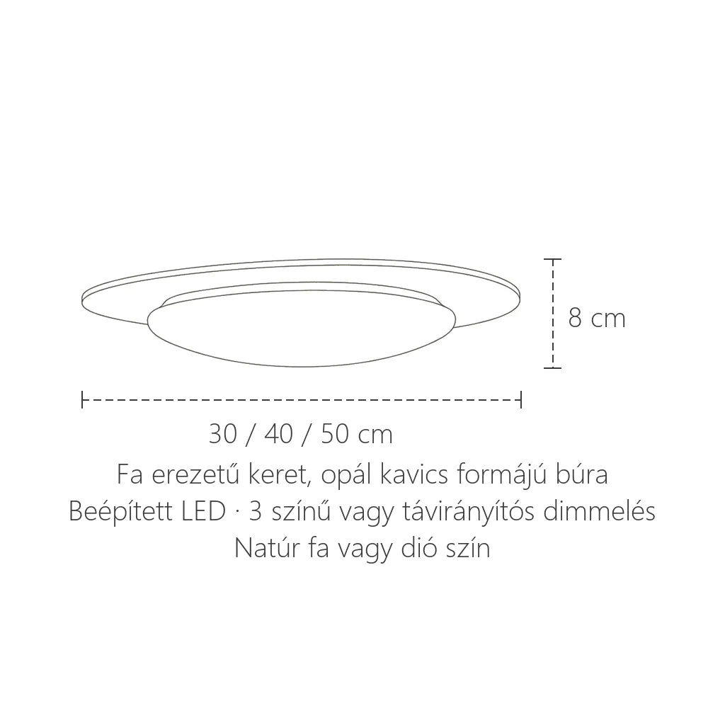 Kavics lámpa méretei: 30 / 40 / 50 cm, 8 cm magas