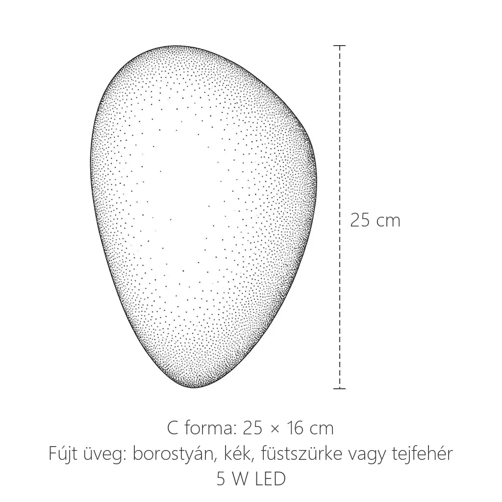 Kavics formájú fújt üveg fali lámpa méretei, C forma: 25 × 16 cm