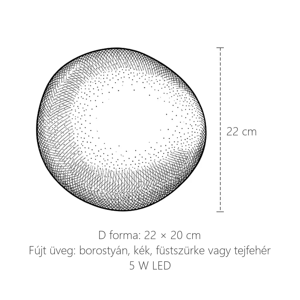 Kavics formájú fújt üveg fali lámpa méretei, D forma: 22 × 20 cm
